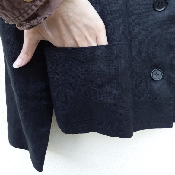 Minimalist Black Irish Linen 90s Style Boxy Jacket 90s Capsule Careerwear - Picture 6 of 12
